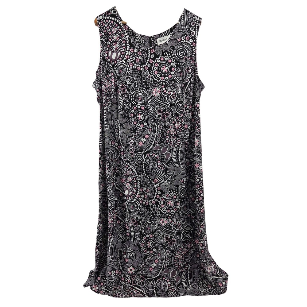 Studio I Womens 28W Paisley Floral Sleeveless Maxi Dress Black Pink White‎